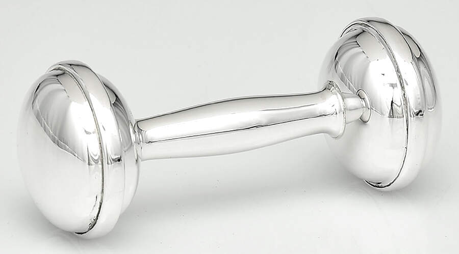 Baby Gifts (Sterling, Hollowware) Barbell Baby Rattle by Salisbury Inc-1