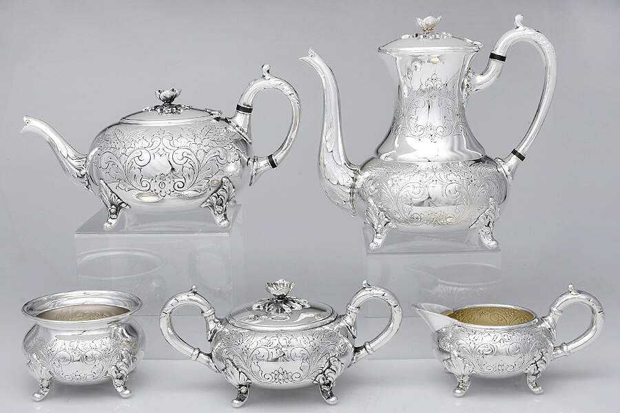 57HC (Silverplate, Hollowware, Hand Chased) 5-Piece Plated Tea Set (with Waste) by Sheffield Silver Co (USA)-1