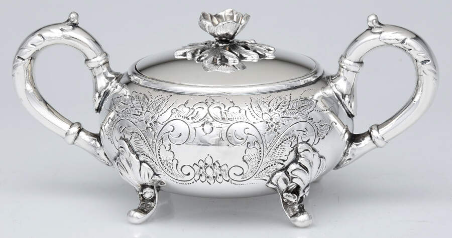 57HC (Silverplate, Hollowware, Hand Chased) Sugar Bowl & Lid by Sheffield Silver Co (USA)-1