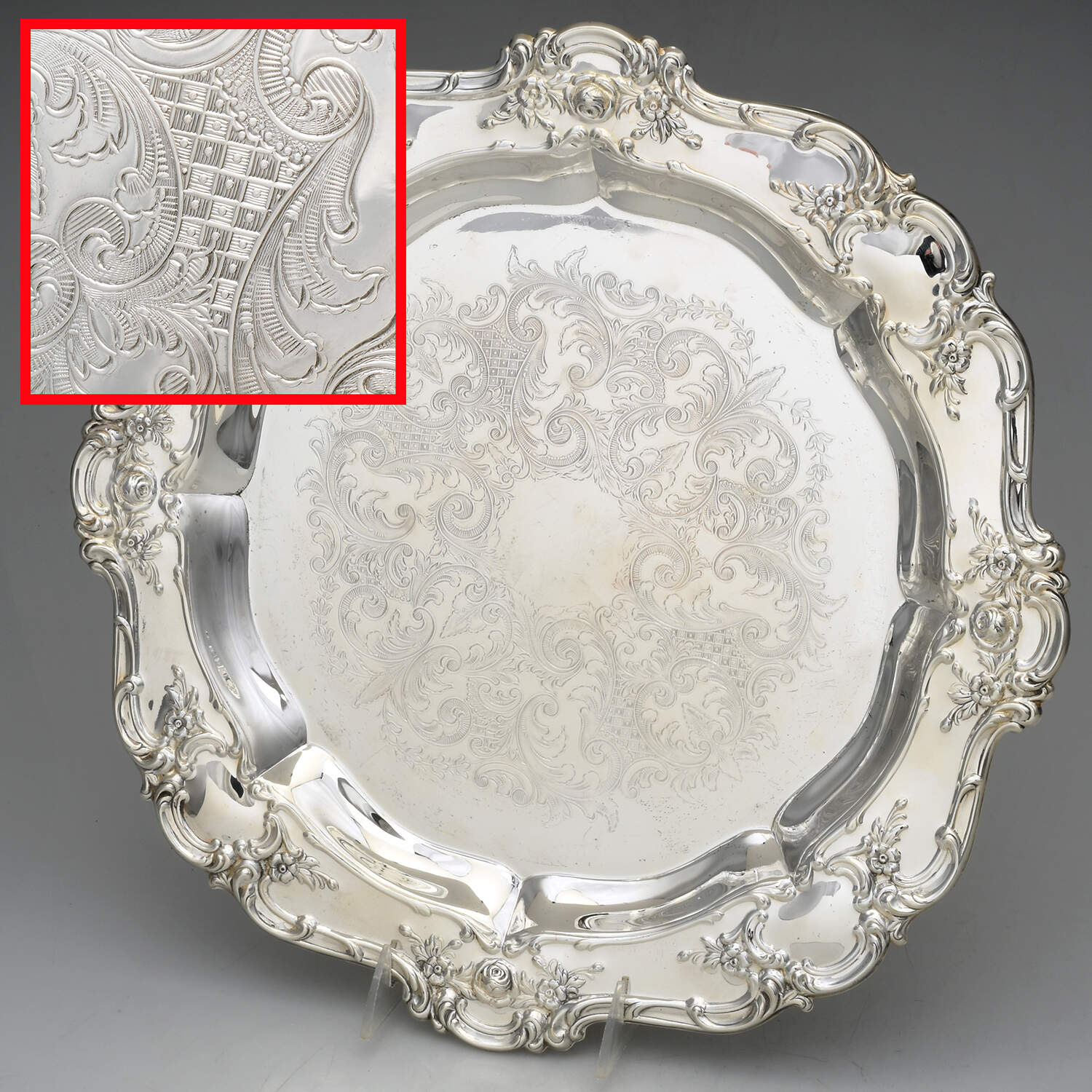 Old Master-Embossed(Silverplate, Roses-Scrolls) 15" Round Tray by Towle Silver-1