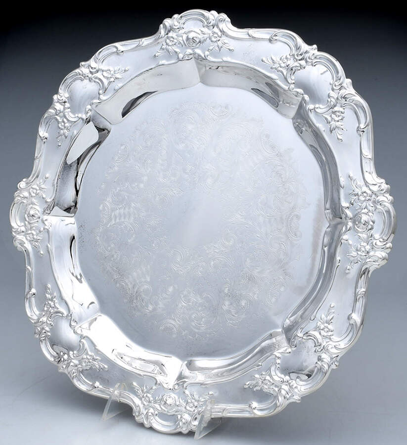 Old Master-Embossed(Silverplate, Roses-Scrolls) Relish/Hors d'Oeuvre Serving Tray by Towle Silver-1