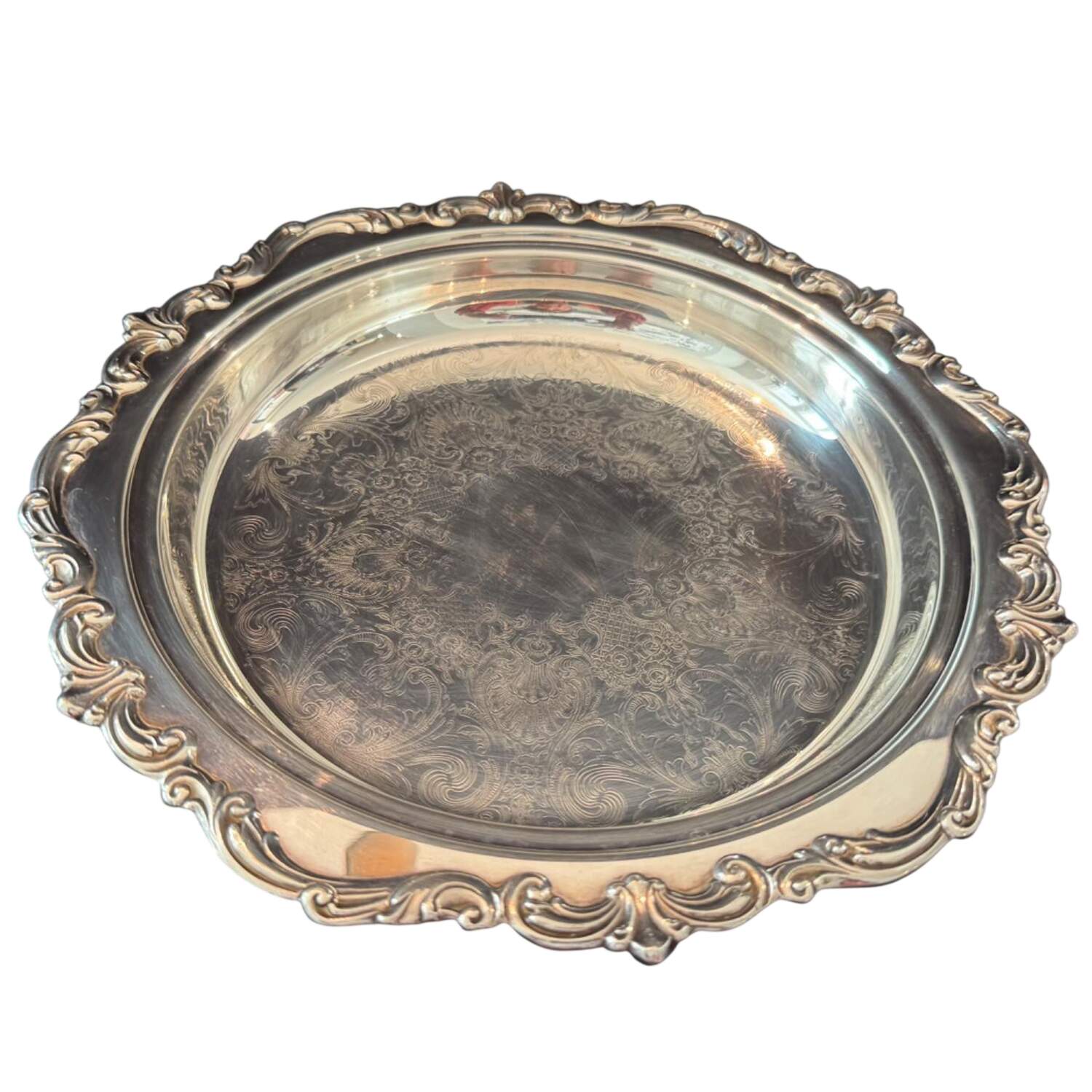 Old Master(Silverplate, Holloware, Scroll Edge) Footed Pie Plate & Glass Liner by Towle Silver-1
