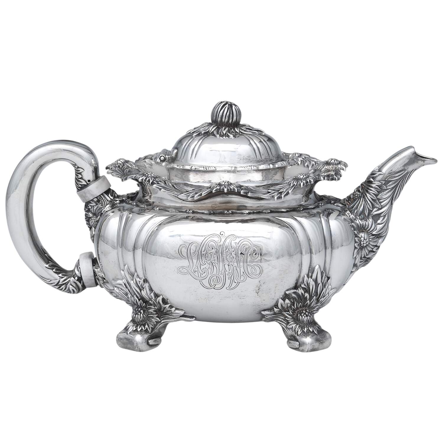 Chrysanthemum (Strl, 1880, Hlwr, 925-1000, FloralEdge) Teapot by Tiffany & CO SILVER-1