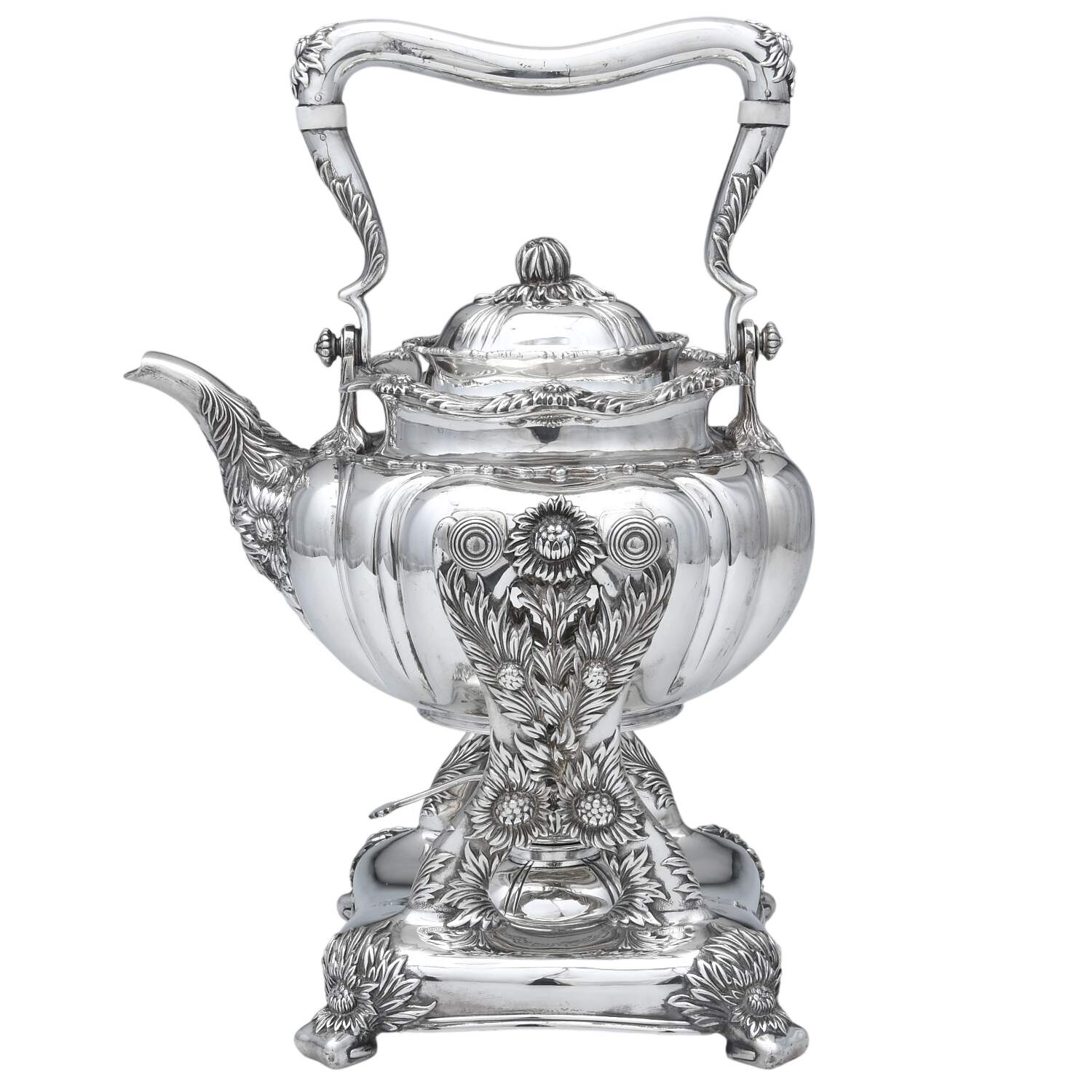 Chrysanthemum (Strl, 1880, Hlwr, 925-1000, FloralEdge) Kettle, Stand & Burner by Tiffany & CO SILVER-1