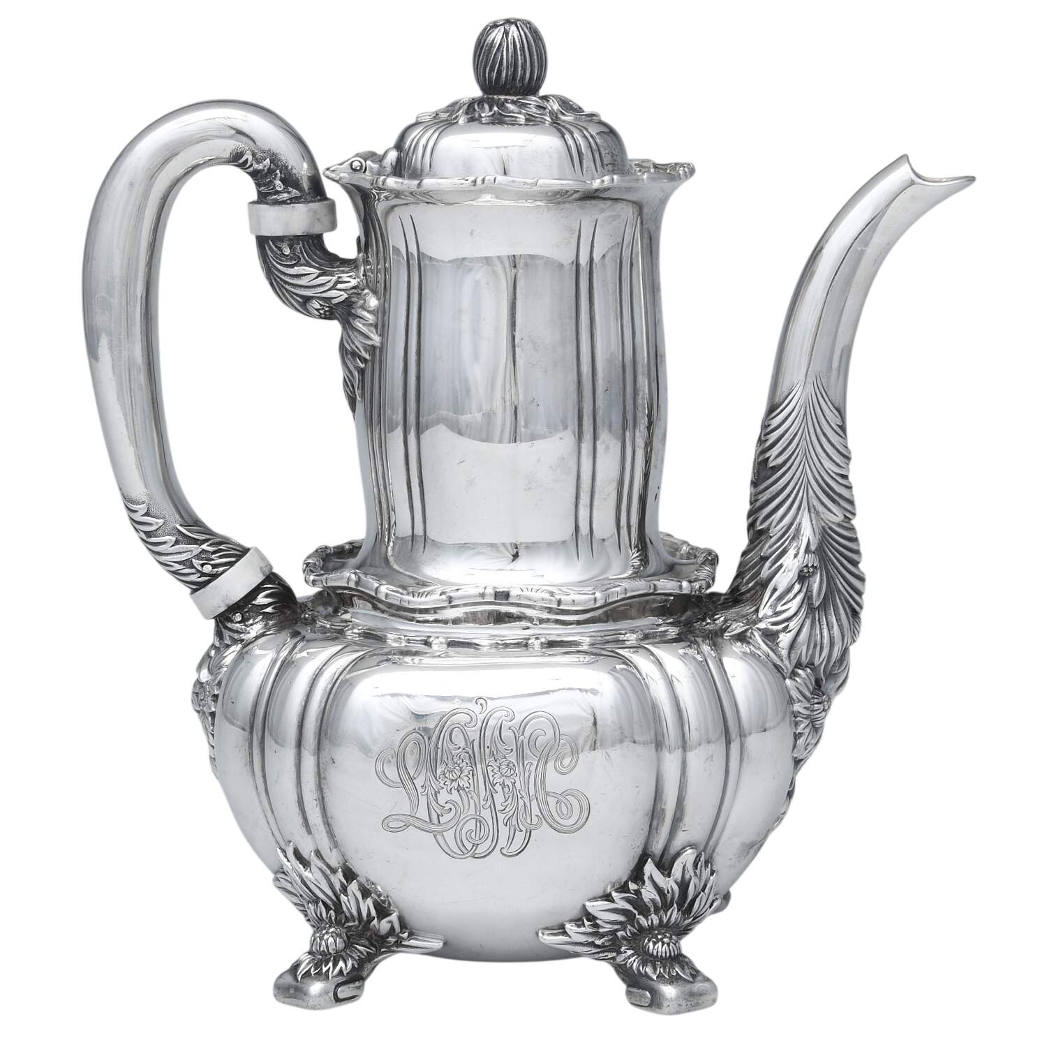 Chrysanthemum (Strl, 1880, Hlwr, 925-1000, FloralEdge) Coffee Pot by Tiffany & CO SILVER-1