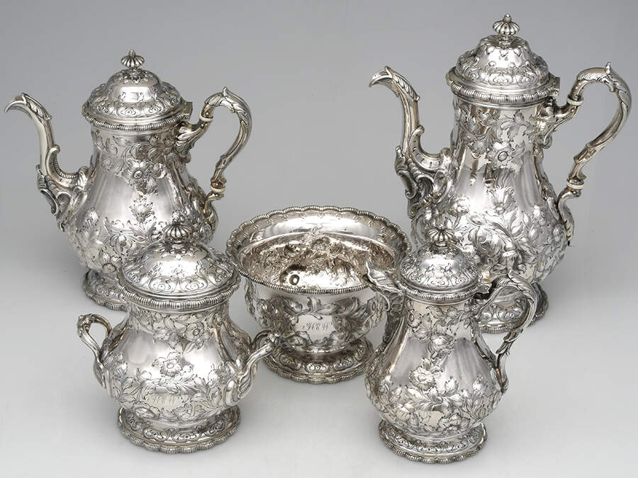 1922 (Coin, Hollowware) 5 Piece Tea Set (SCP1, STP1, CRHL1, SSU1, SWB1) by Tiffany & CO SILVER-1