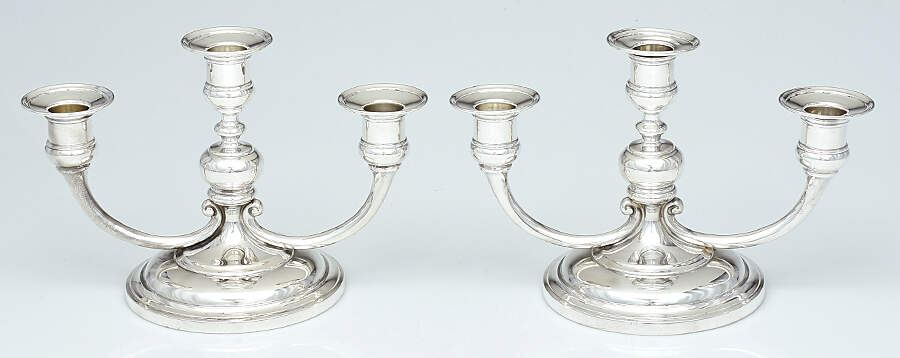 21336 (Sterling, Hollowware) Pair of 3 Light Weighted Candelabra with Bobech by Tiffany & CO SILVER-1