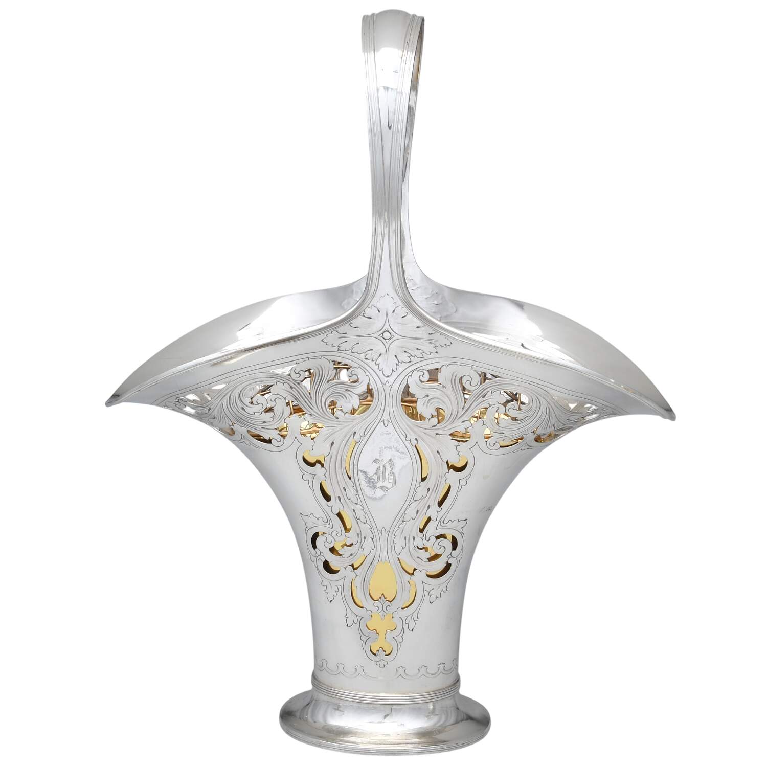 15625D (Sterling, Hollowware) Large Bridal Basket with Brass Liner & Frog by Tiffany & CO SILVER-1
