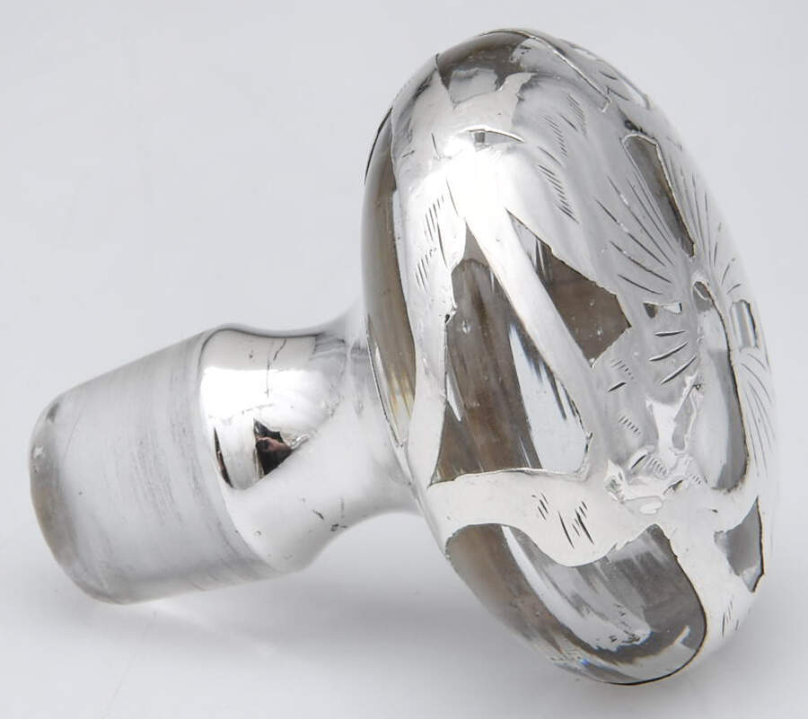 Sterling Hollowware Crystal Perfume Bottle Stopper with Stering Overlay by Unknown Manufacturer-1