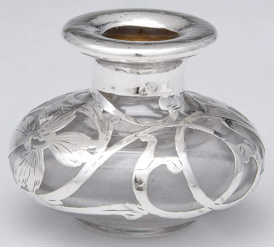 Sterling Hollowware Crystal Perfume Base with Sterling Overlay by Unknown Manufacturer-1