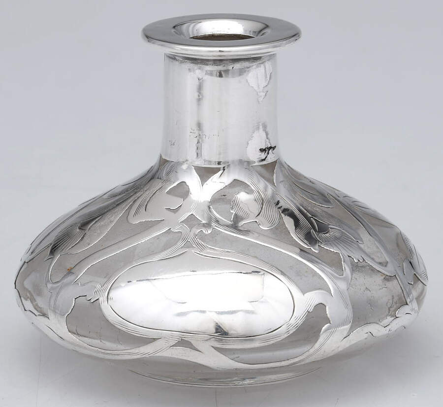 Sterling Hollowware Crystal Perfume Base with Sterling Overlay by Unknown Manufacturer-1