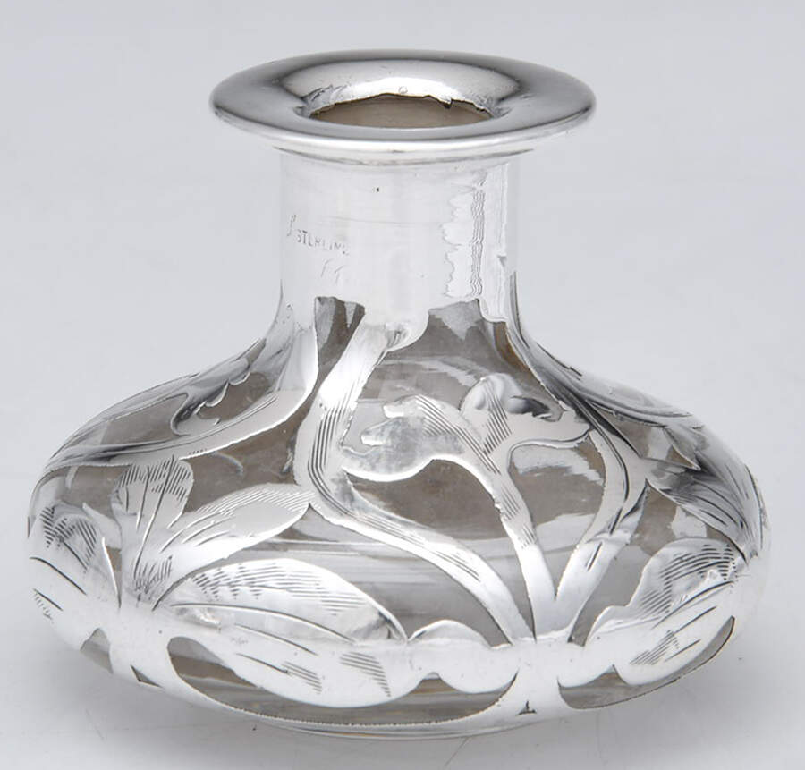 Sterling Hollowware Crystal Perfume Base with Sterling Overlay by Unknown Manufacturer-1