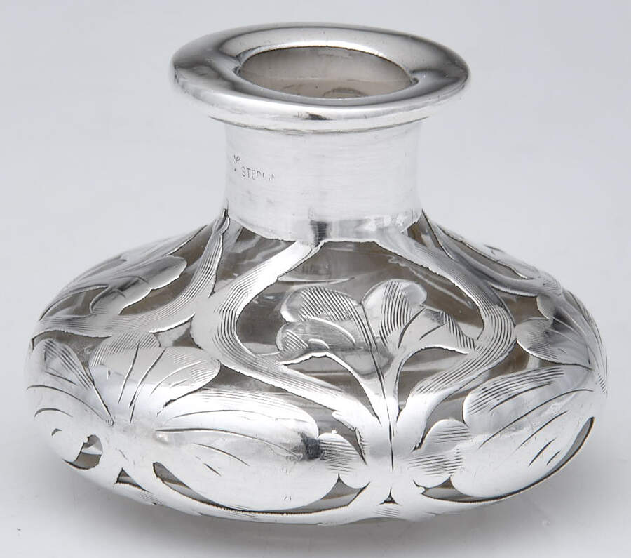 Sterling Hollowware Crystal Perfume Base with Sterling Overlay by Unknown Manufacturer-1