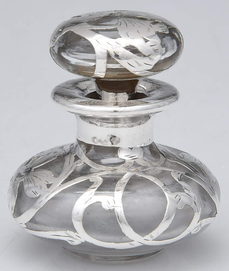 Sterling Hollowware Crystal Perfume Bottle with Sterling Overlay by Unknown Manufacturer-1