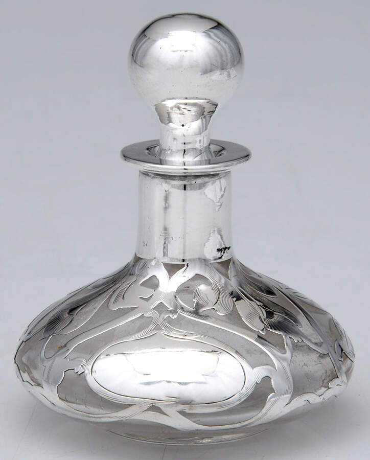 Sterling Hollowware Crystal Perfume Bottle with Sterling Overlay by Unknown Manufacturer-1