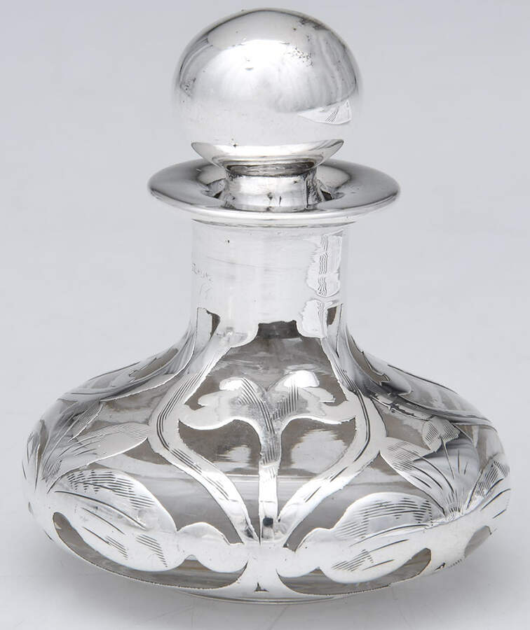 Sterling Hollowware Crystal Perfume Bottle with Sterling Overlay by Unknown Manufacturer-1