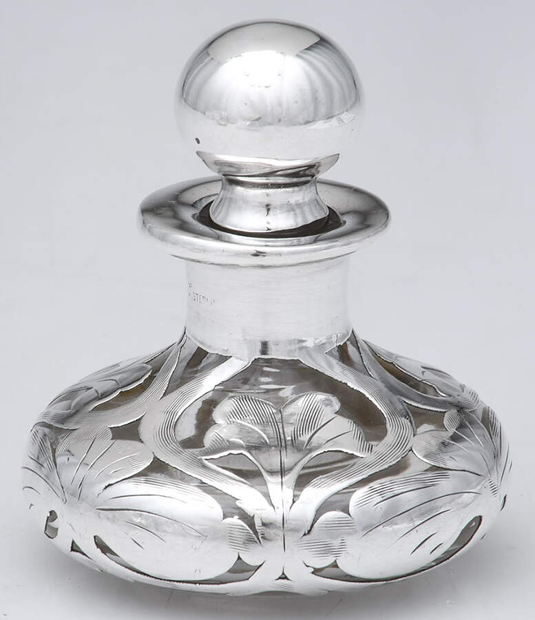 Sterling Hollowware Crystal Perfume Bottle with Sterling Overlay by Unknown Manufacturer-1