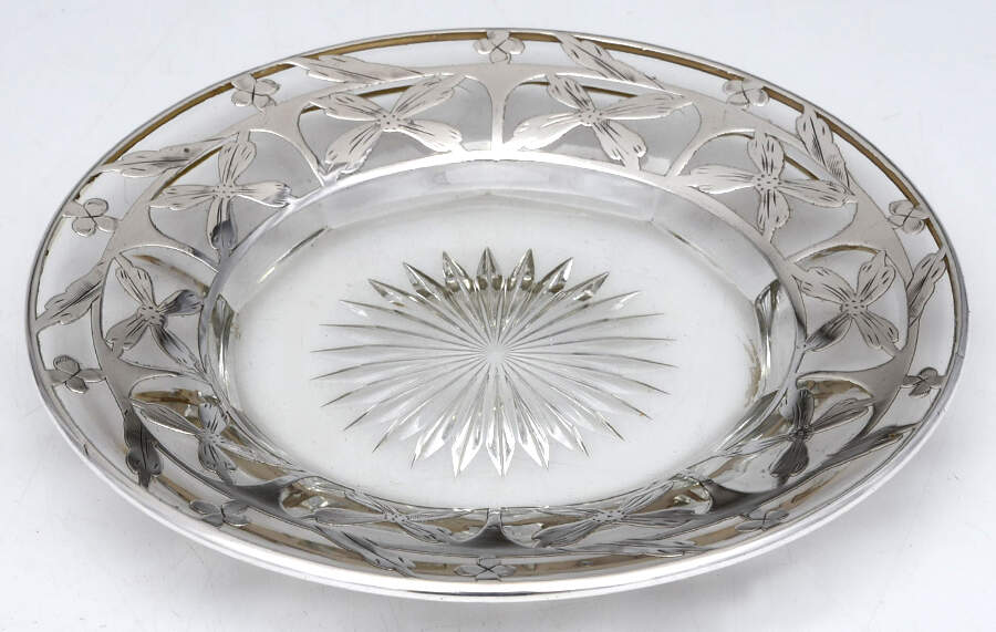 Sterling Hollowware Crystal Bon Bon Plate W/Sterling Overlay by Unknown Manufacturer-1