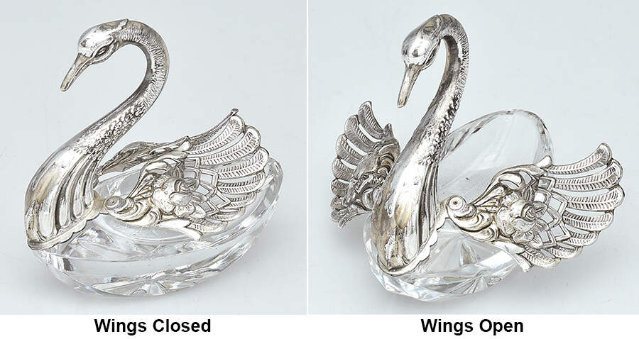 Sterling Hollowware Swan Ind Salt/Pepper with Sterling Wing & Head & Crystal Base by Unknown Manufacturer-1