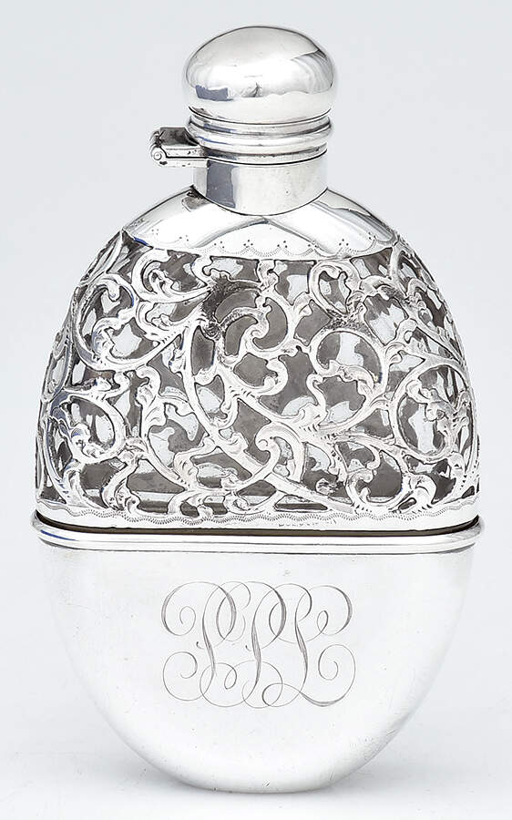 Sterling Hollowware Crystal Flask with Sterling Overlay by Unknown Manufacturer-1