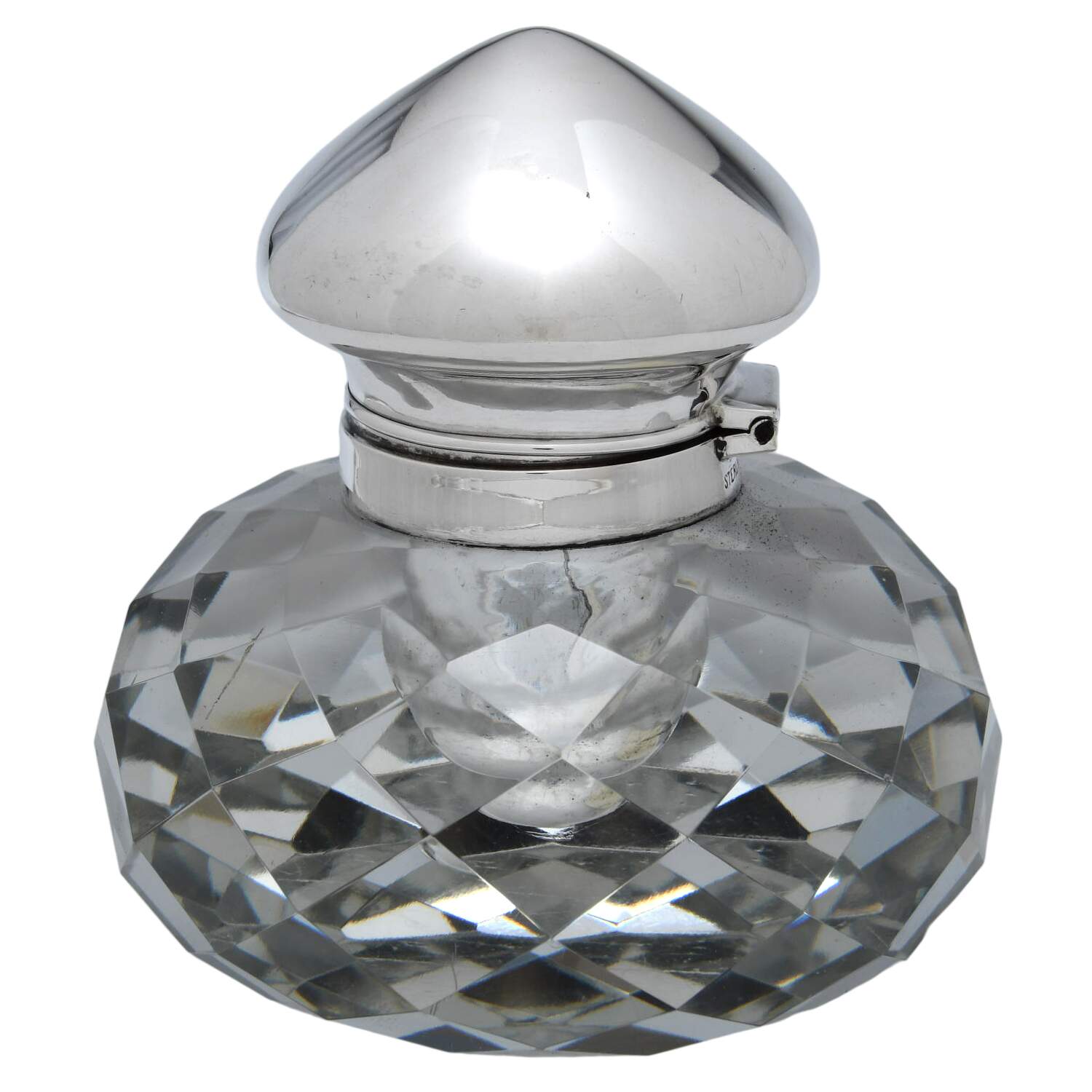 Sterling Hollowware Crystal Bowl Inkwell & Sterling Lid by Unknown Manufacturer-1