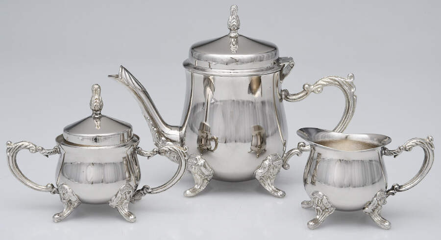 Silverplate Hollowware (3 Pcs.) Child's Tea Set (Coffeepot, Sugar & Lid, & Creamer) by Unknown Manufacturer-1