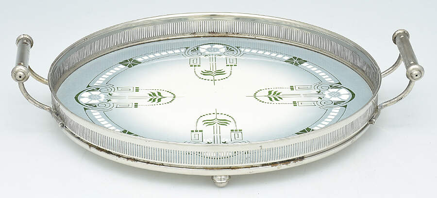 Silverplate Hollowware Cordial Tray with Ceramic Center and Silverplate Band by Unknown Manufacturer-1