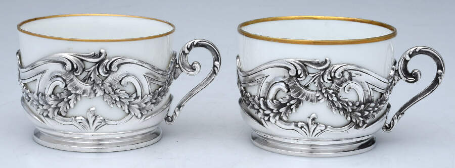 Silverplate Hollowware Pair of Oversize Cups with Ceramic Liner by Unknown Manufacturer-1