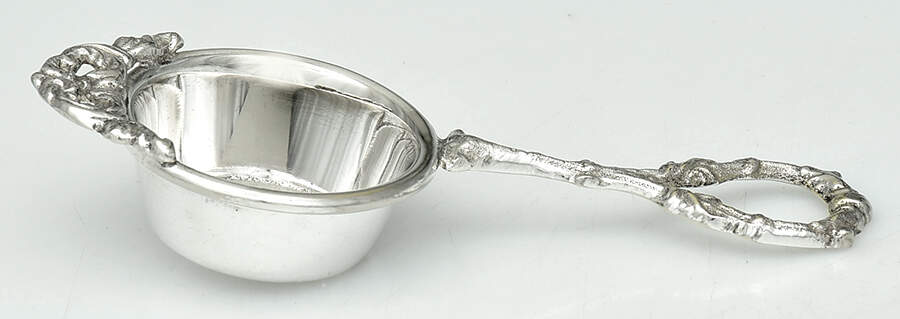 Silverplate Hollowware Individual Overcup Tea Strainer with Solid Pierecd Handle by Unknown Manufacturer-1
