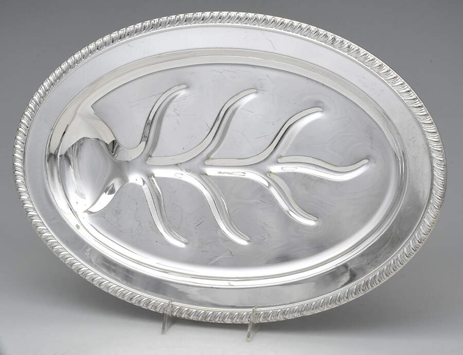 Silverplate Hollowware 18" 4 Toed Meat Platter with Well by Unknown Manufacturer-1