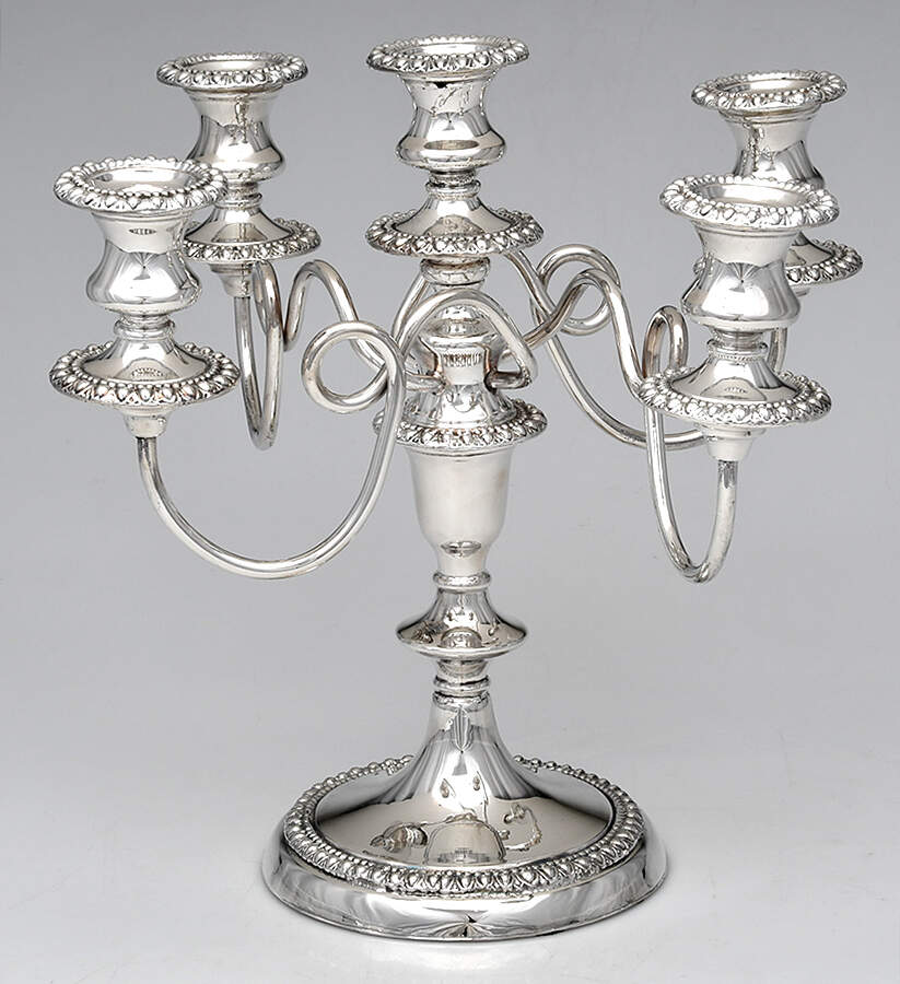 Silverplate Hollowware Weighted 5 Light Candelabra with Bobeche by Unknown Manufacturer-1