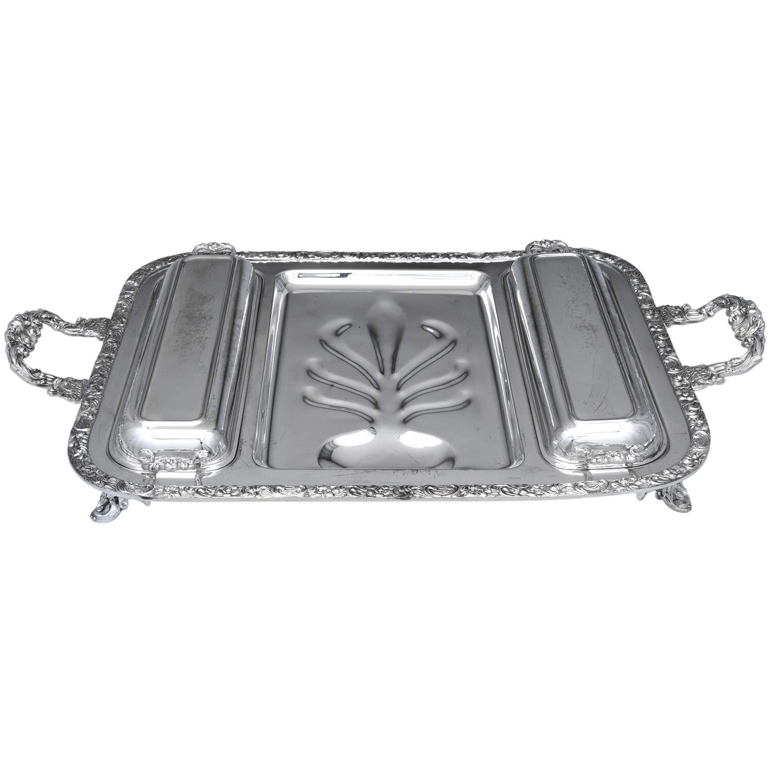 Silverplate Hollowware Large 3-Part Footed Meat Platter by Unknown Manufacturer-1