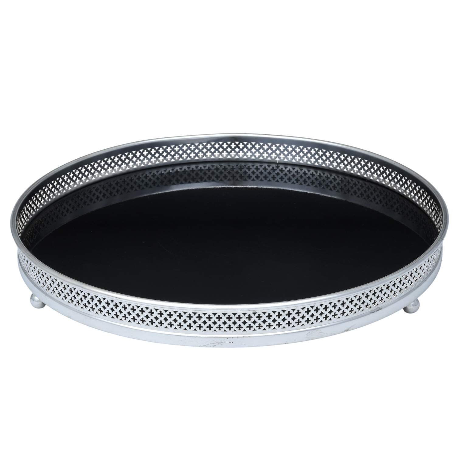 Silverplate Hollowware 12" Gallery Tray with Black Lucite Center by Unknown Manufacturer-1