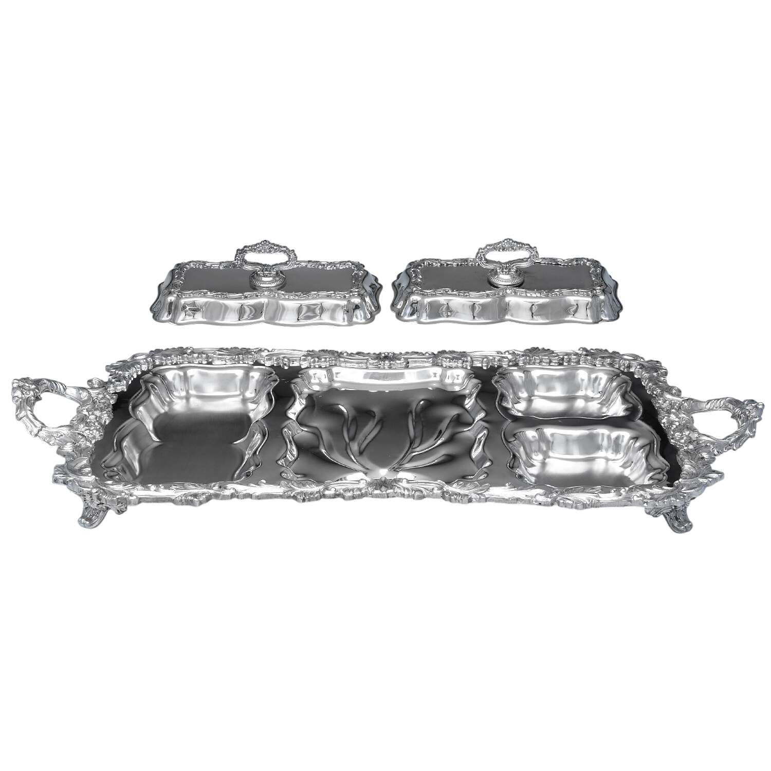 Silverplate Hollowware 3-Part Covered Platter with Well by Unknown Manufacturer-2
