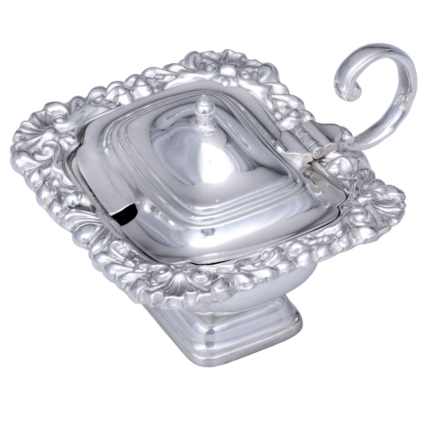 Silverplate Hollowware Mustard Pot with Hinged Lid & Cobalt Liner by Unknown Manufacturer-1
