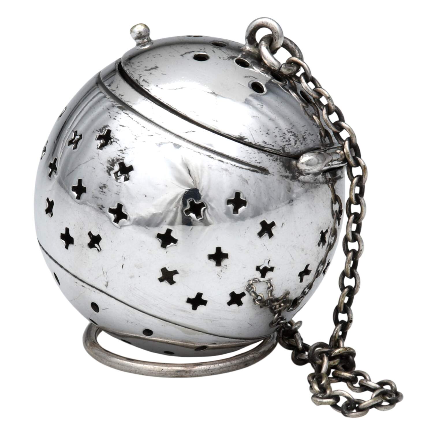 Silverplate Hollowware Tea Ball with Chain by Unknown Manufacturer-1