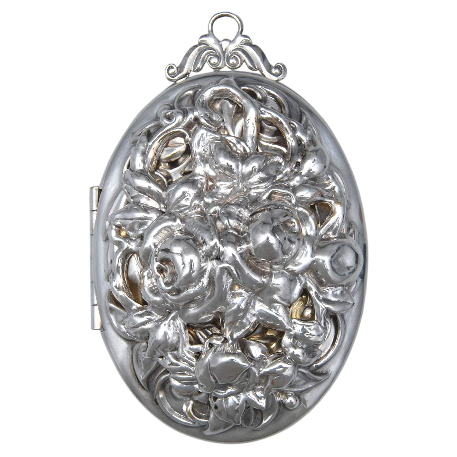 Silverplate Hollowware Photo Locket Pendant-No Necklace by Unknown Manufacturer-1