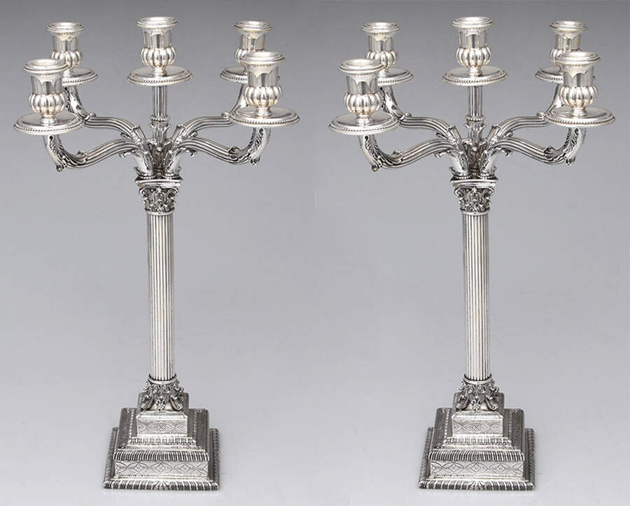 Italy Sterling Hollowware (Set of 2) 5 Light Candelabra with Bobeche by Unknown Manufacturer-1