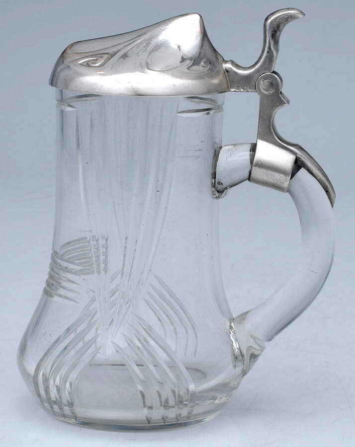 Germany Silverplate Hollowware Crystal Beer Stein with Hinged Lid by Unknown Manufacturer-1