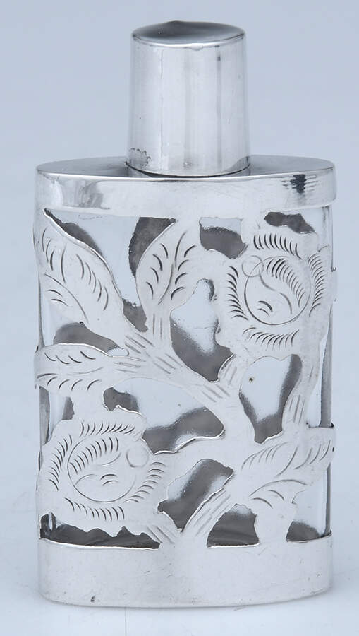 Mexico Sterling Hollowware Crystal Perfume Bottle with Sterling Overlay by Unknown Manufacturer-1