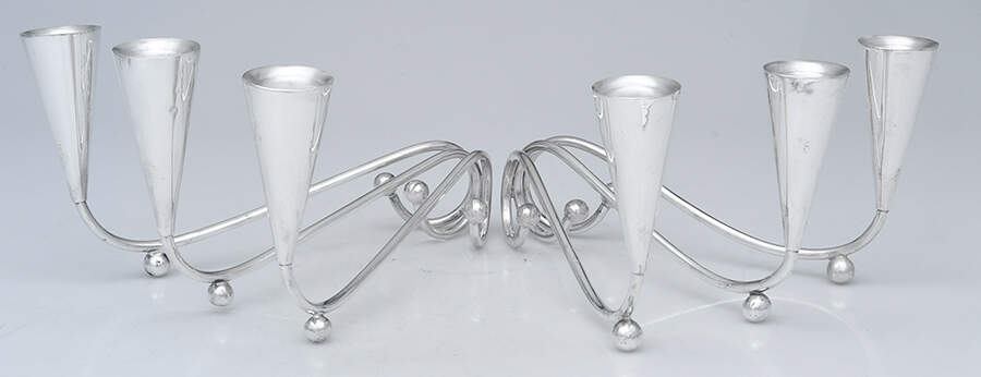 Mexico Sterling Hollowware Pair of Candleholders, Holds 3 Candles by Unknown Manufacturer-1
