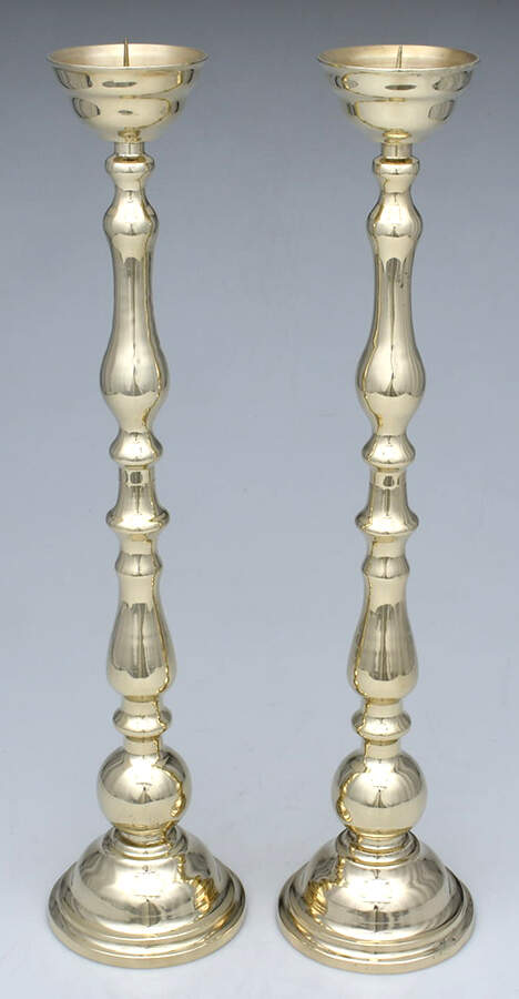 Brass Candlesticks Pair of 19" Pillar Candleholders by Unknown Manufacturer-1