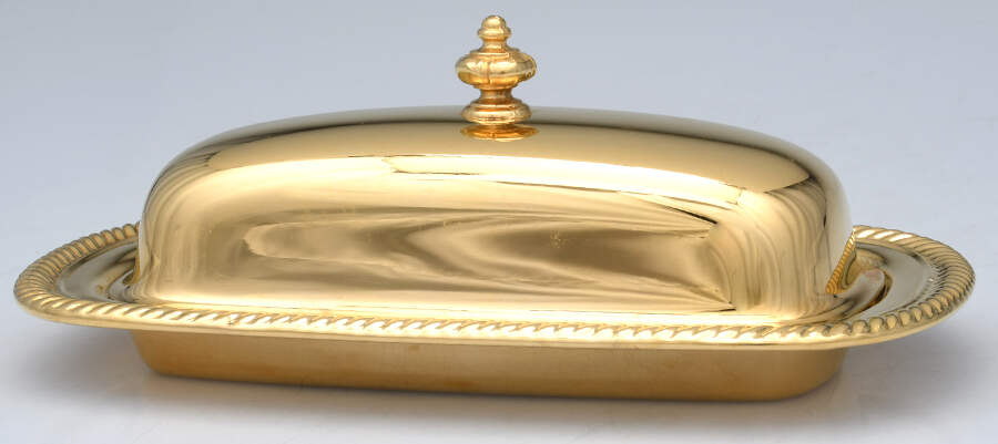 Gold Electroplate Hollowware 1/4 Pound Covered Butter Dish by Unknown Manufacturer-1