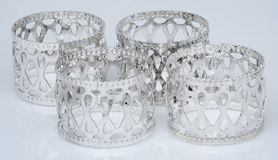 China Silverplate Hollowware Napkin Ring - Set of 4 by Unknown Manufacturer-1