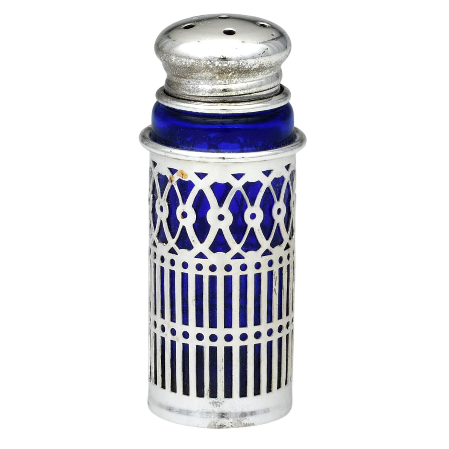 Japan Silverplate Hollowware Salt Shaker W/Cobalt Liner by Unknown Manufacturer-1