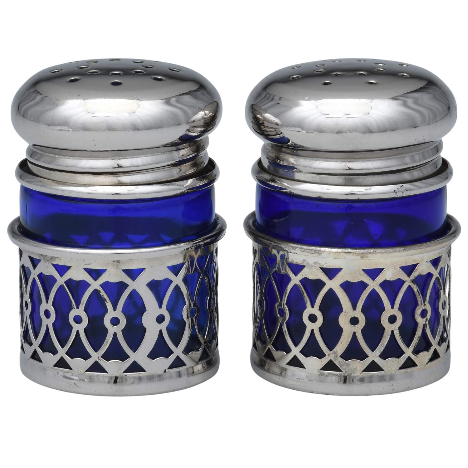 Japan Silverplate Hollowware Salt & Pepper Set with Cobalt Liners by Unknown Manufacturer-1
