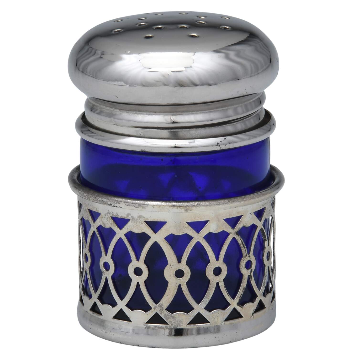 Japan Silverplate Hollowware Salt Shaker with Cobalt Liner by Unknown Manufacturer-1
