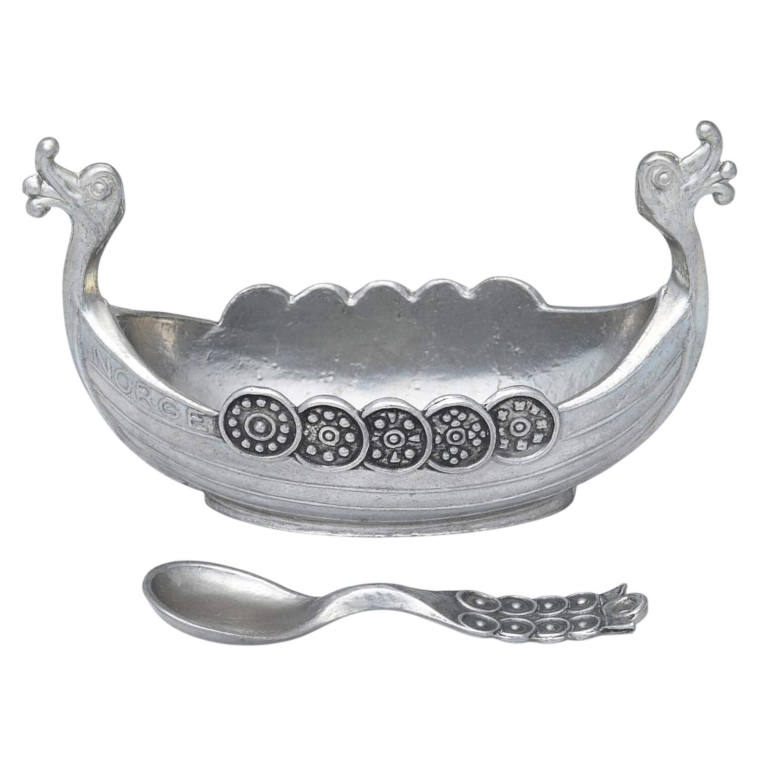 Norway Pewter Hollowware Figural Salt Cellar & Spoon by Unknown Manufacturer-1