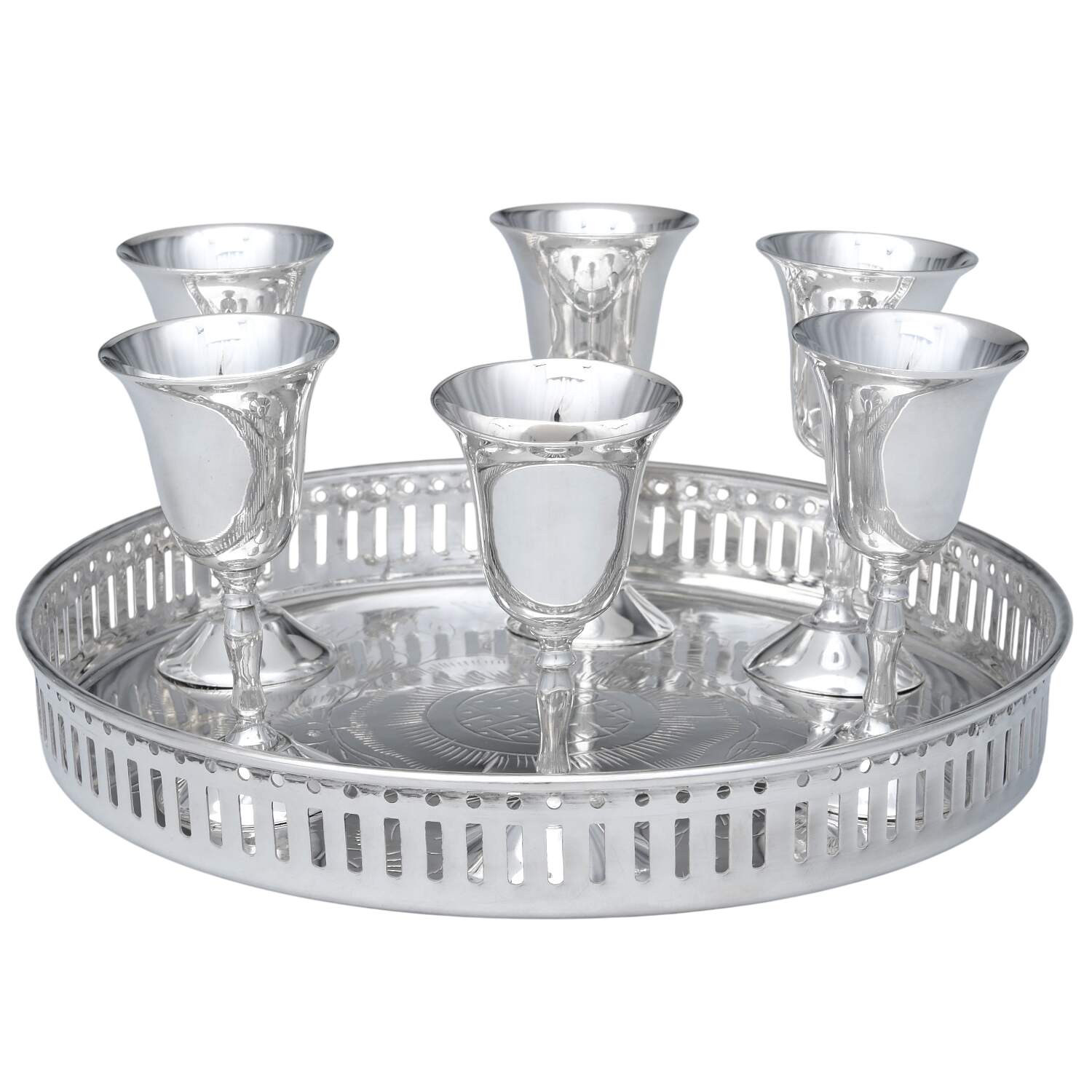 India Silverplate Hollowware-Plain Cordial - Set of 6 with Round Tray by Unknown Manufacturer-1