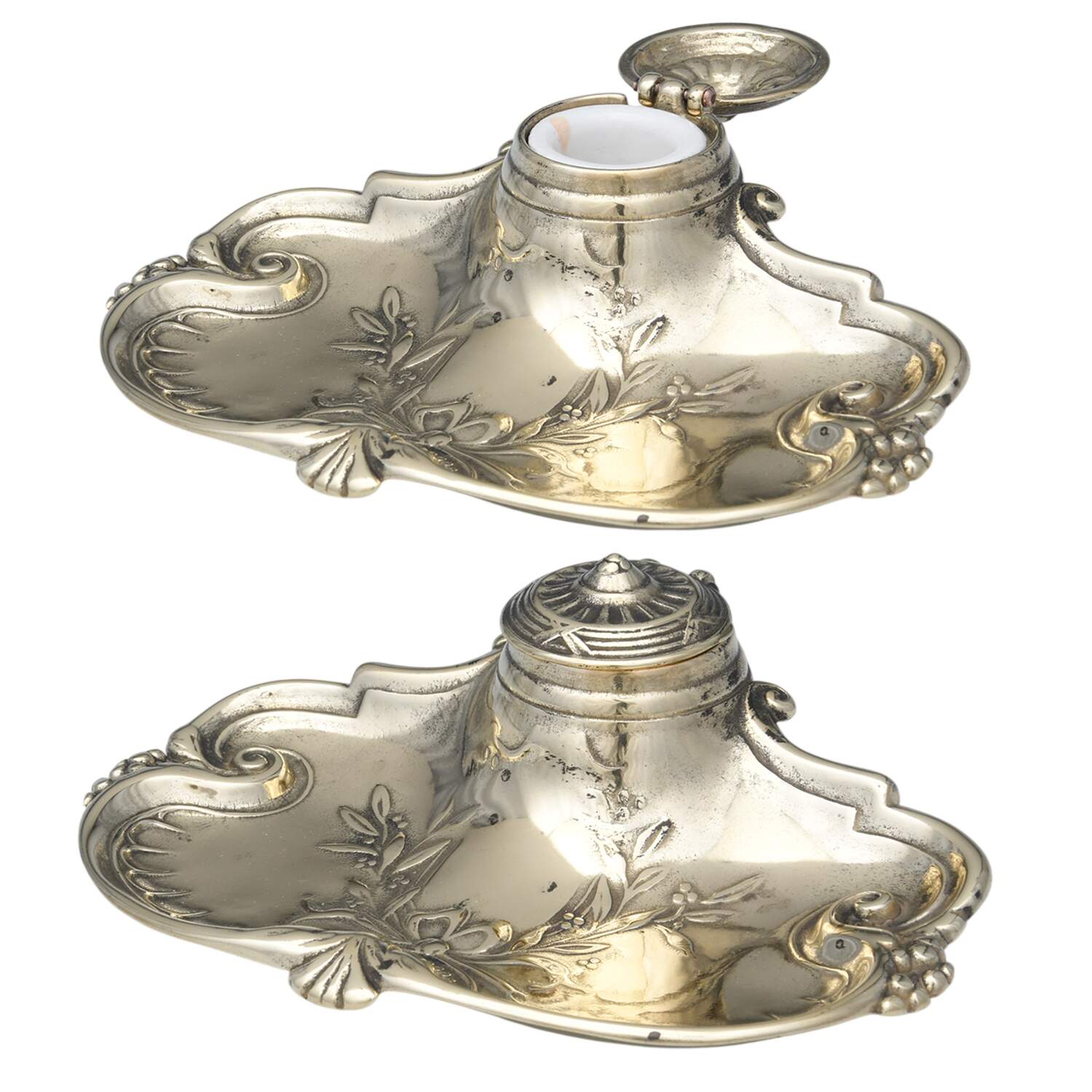 Brass Hollowware Inkwell with Ceramic Liner by Unknown Manufacturer-1
